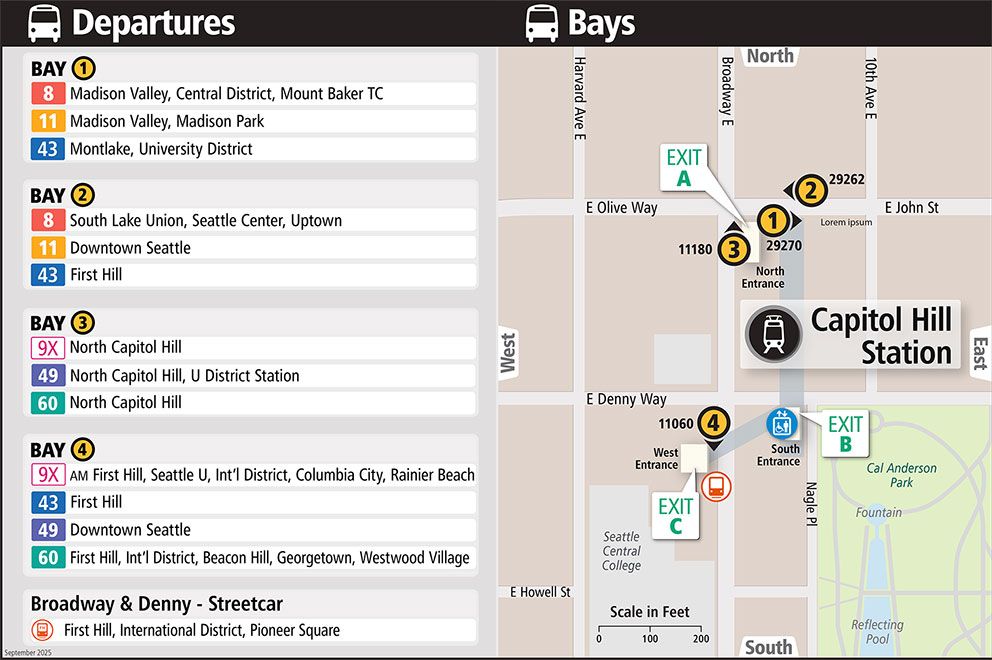 Map showing Capitol Hill Station boarding locations