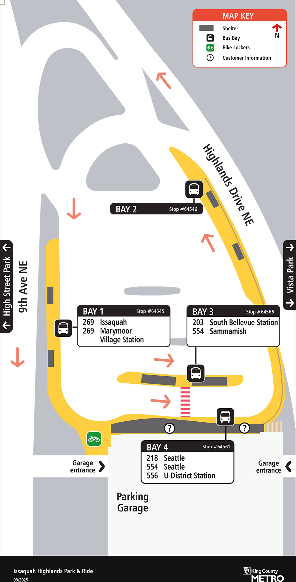 Map showing Issaquah Highlands Park & Ride boarding locations