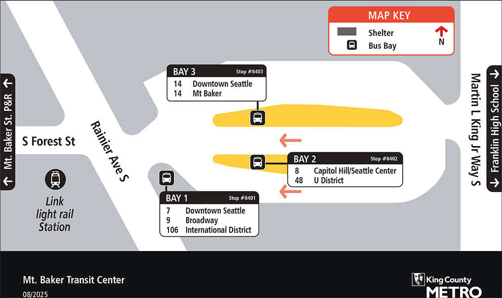Map showing Mount Baker Transit Center boarding locations