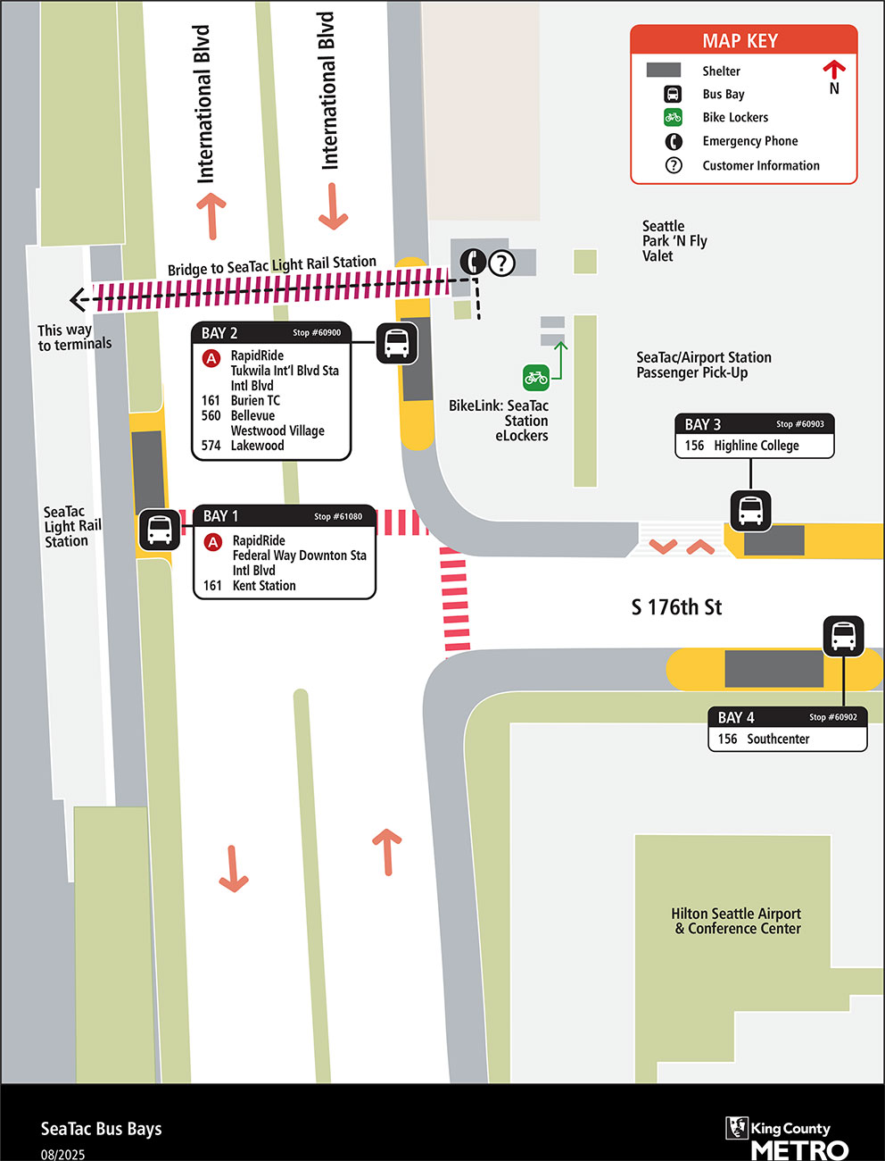 Map showing Seatac Bus Bays boarding locations