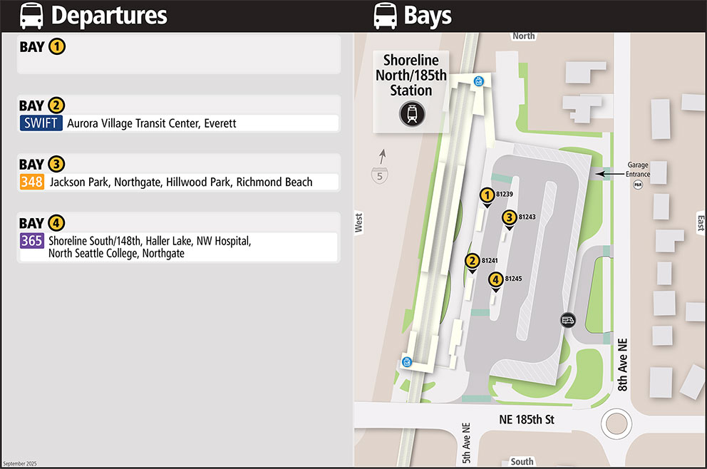 Map showing Shoreline North/185th Station boarding locations