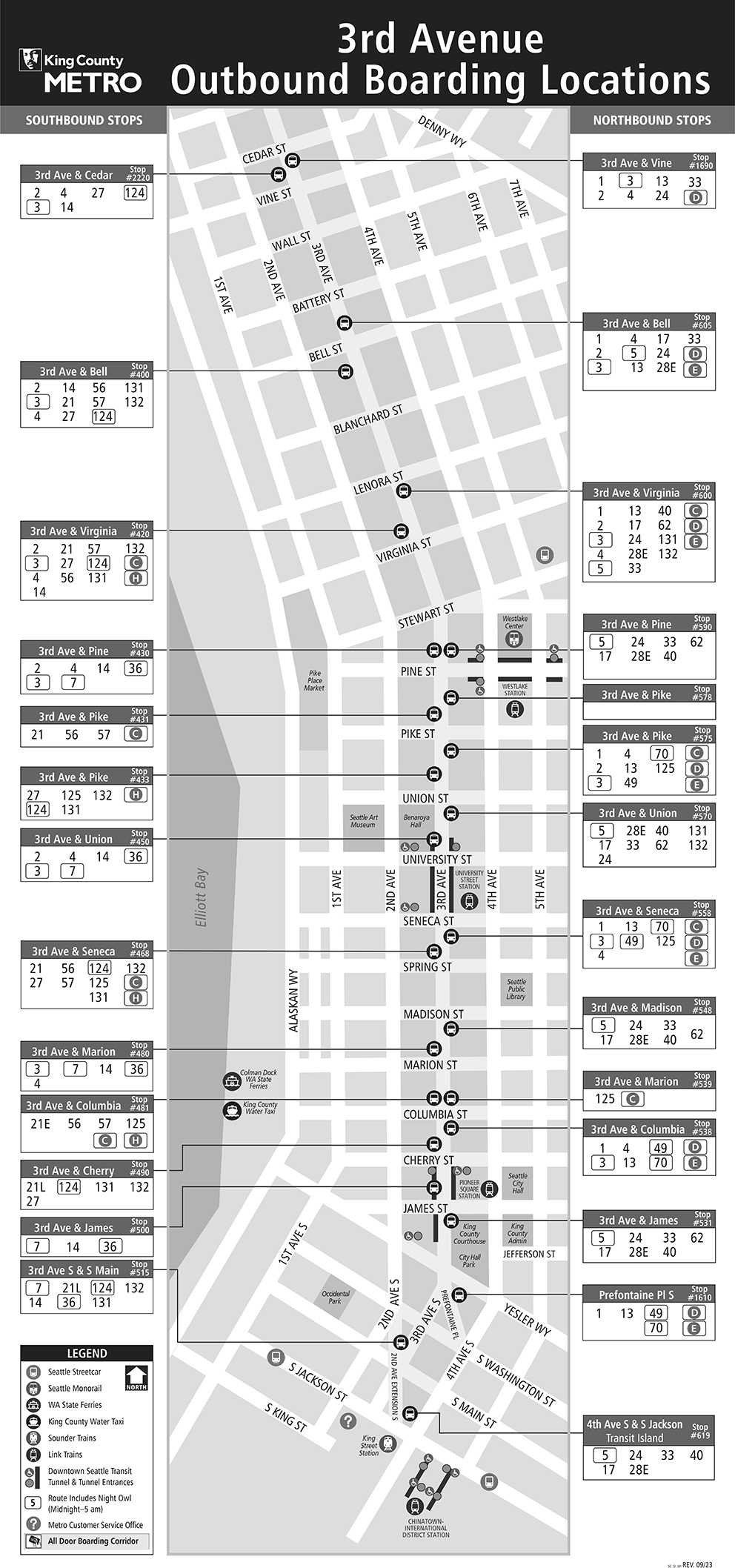 Map showing 3rd Avenue boarding locations