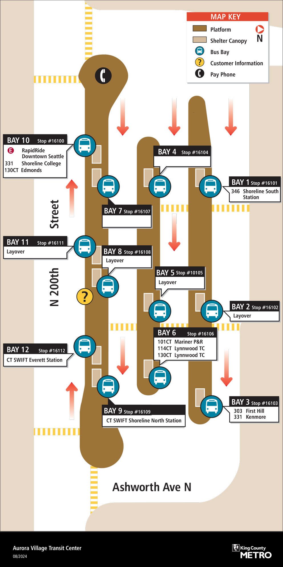 Map showing Aurora Village Transit Center boarding locations