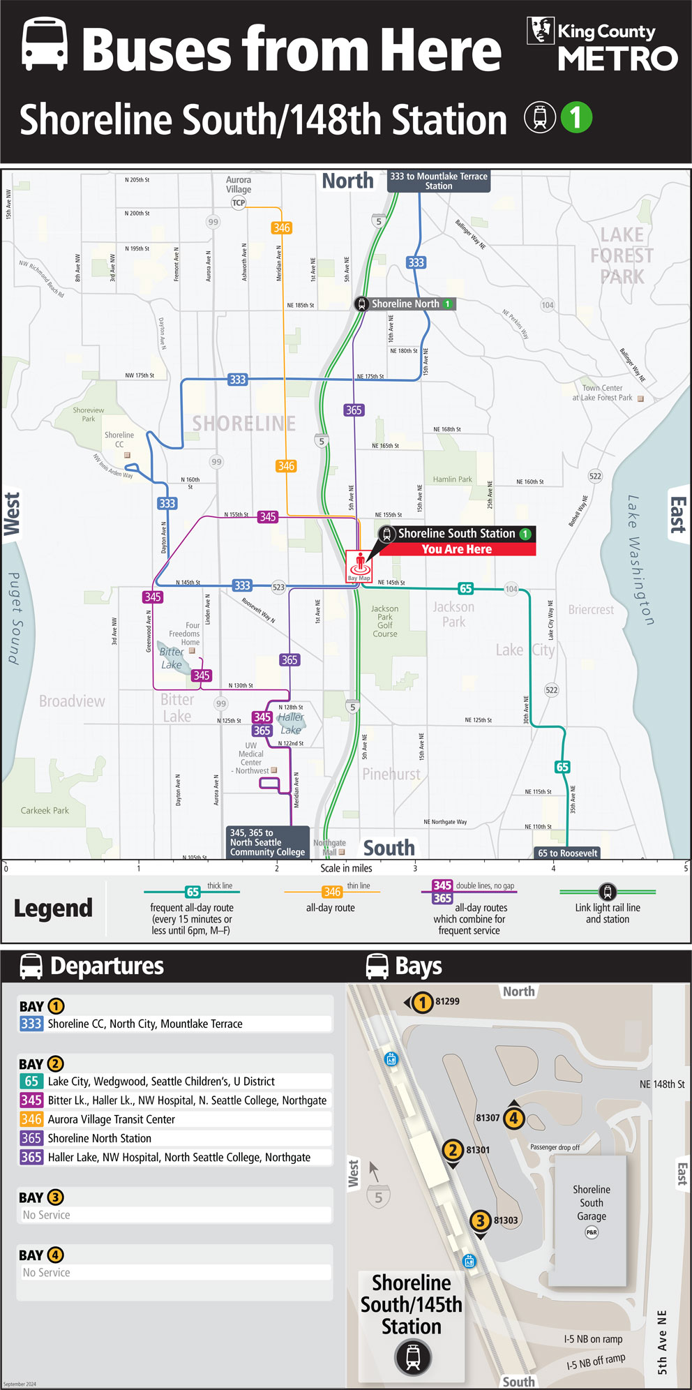 Map showing Shoreline South/148th Station boarding locations