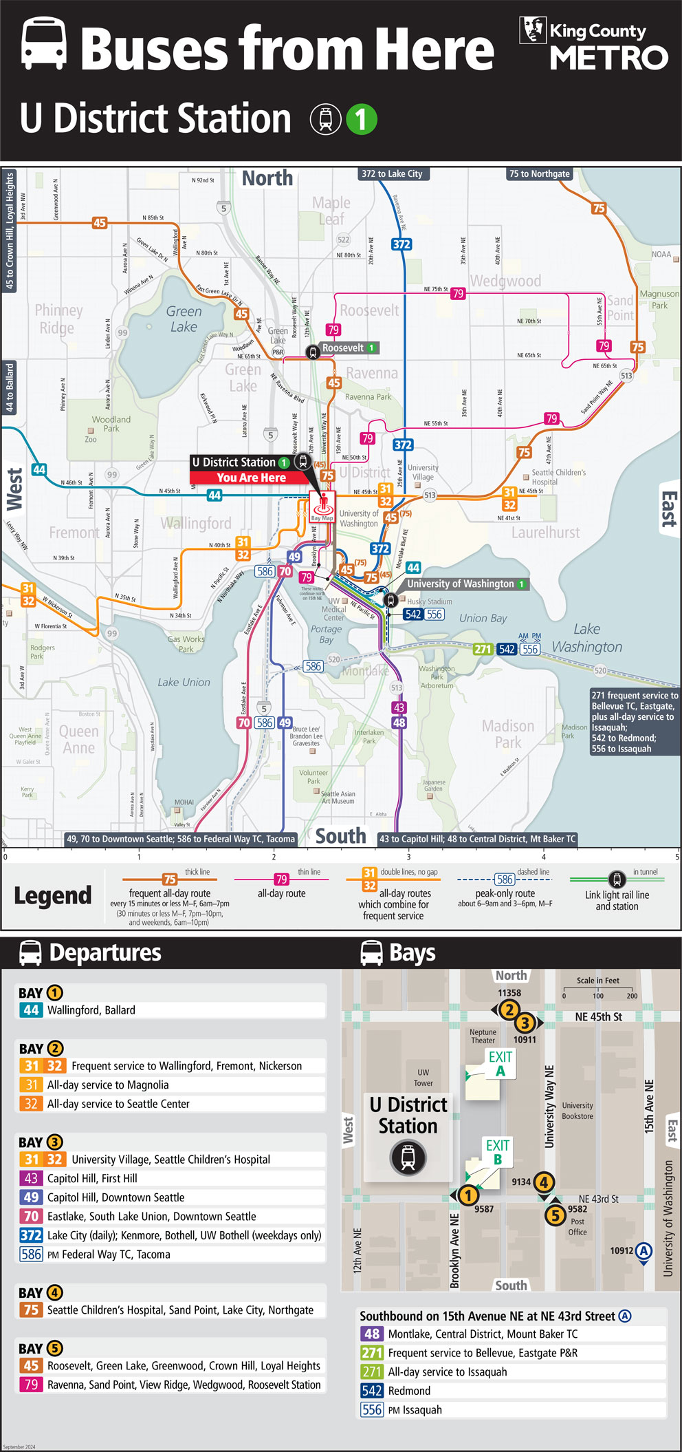 Map showing U District Station boarding locations