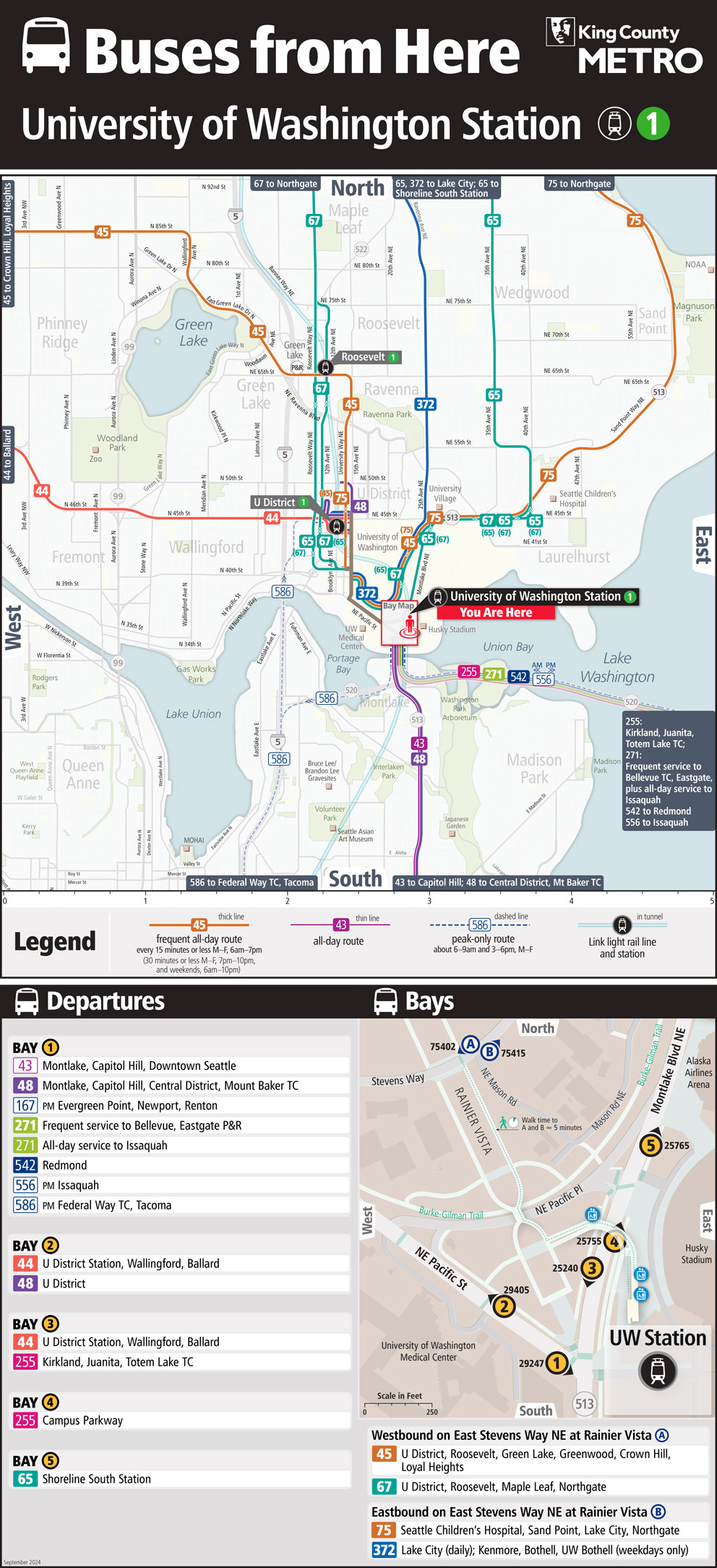 Map showing UW Station boarding locations