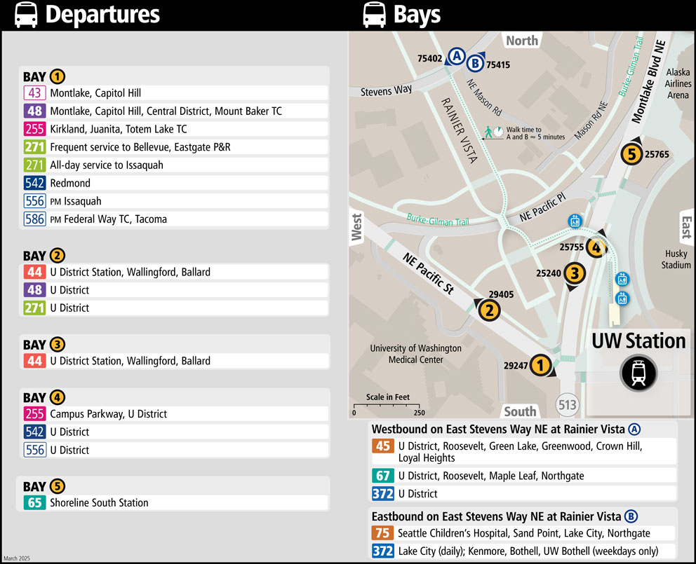 Map showing UW Station boarding locations